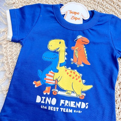 Conj. Camiseta Dino Friends e Bermuda Listrada - Marinho e Areia